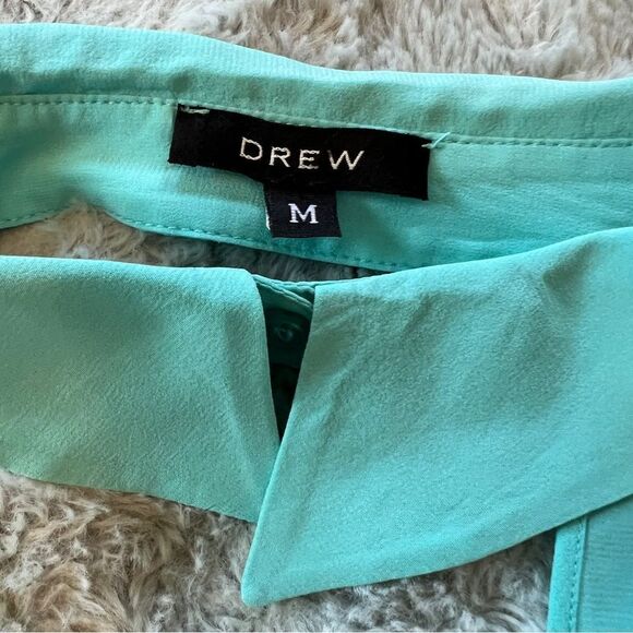 Drew 100% Silk Vintage Style Collared Cold Shoulder Blouse Light Blue Womens Med - Picture 8 of 9